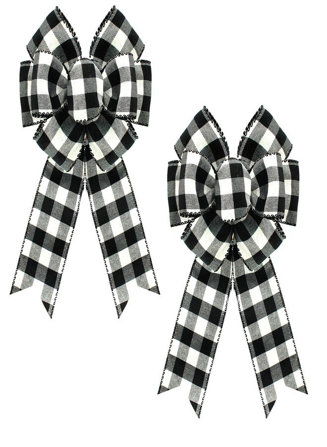 Ftuuo 2PCS Black White Buffalo Plaid Wreath Bows, Farm Burlap Bow for Wreath Christmas Rustic Crafts Decorative Hanging Ornament Bow for Xmas Indoor Outdoor Wedding Holiday Birthday Party Decor - Image 1